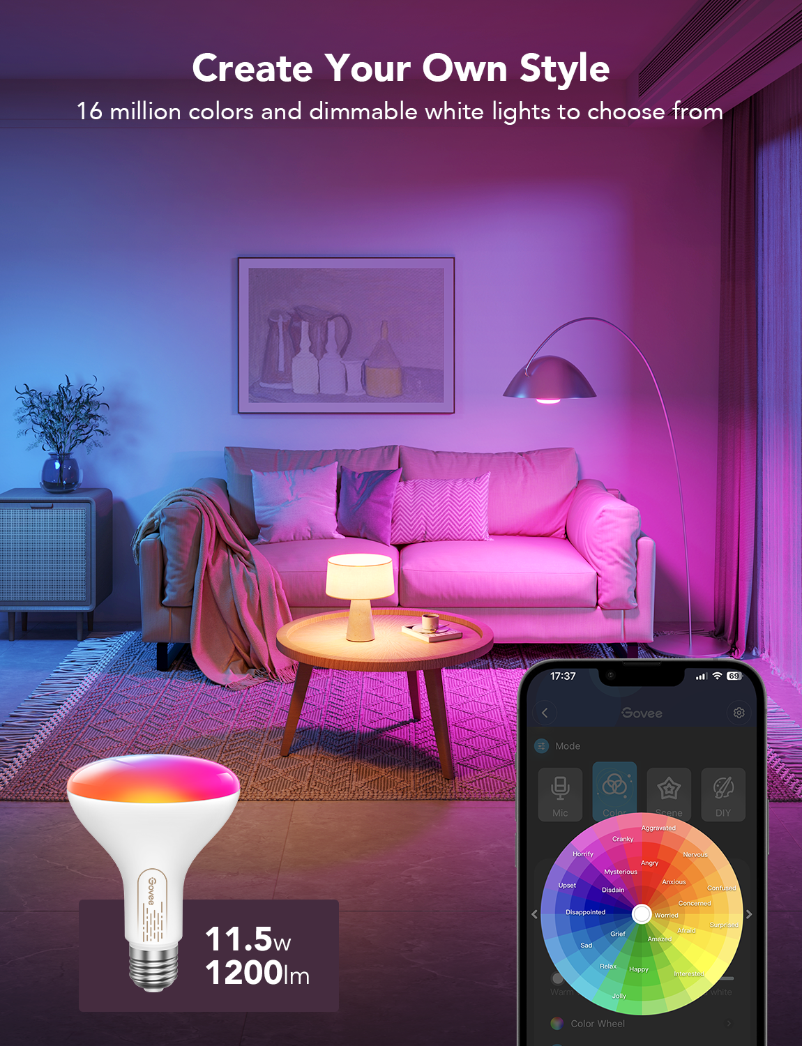 Govee BR30 Smart RGBWW Bulbs E26 1200lm - Image 6